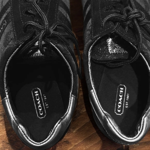 Coach Katelyn Black Silver Signature Jacquard Leather Low Top Sneakers - 9.5 EUC - Picture 5 of 12